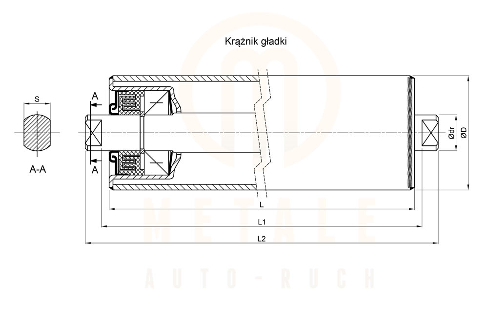 Krążnik gładki do przenośnika taśmowego – rysunek techniczny
