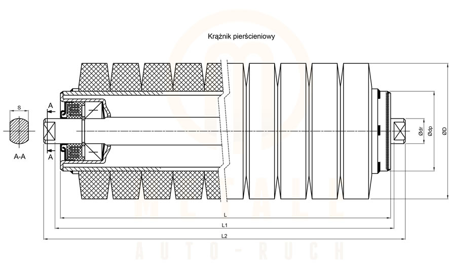 Krążnik pierścieniowy Krążnik pierścieniowy do przenośnika taśmowego – rysunek techniczny